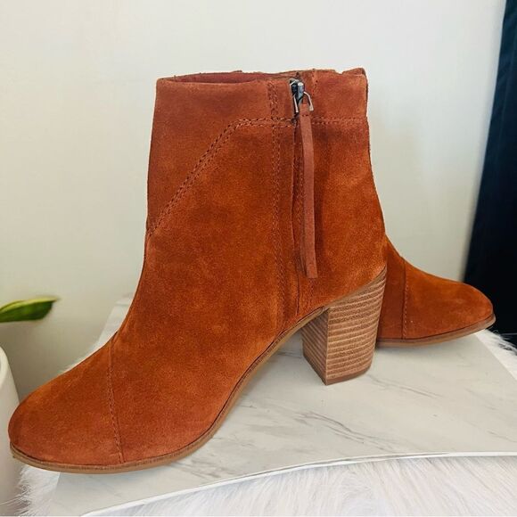 TOMS Lunata Western Boho Tassel Suede Bootie Stacked Block‎ Heel, Brown Size 8.5 - Picture 14 of 17